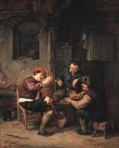 Tres campesinos en una posada de Adriaen Jansz. van Ostade